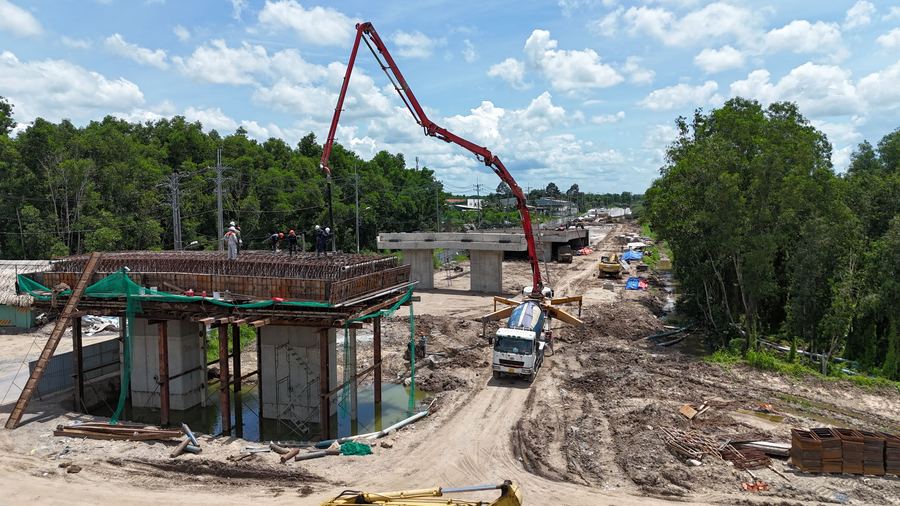 Aerial view of bridge construction