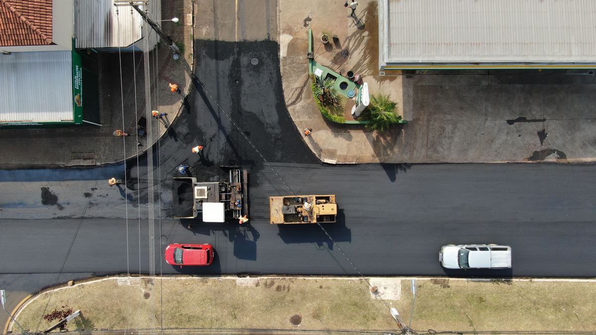 Aerial view of road paving